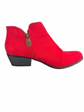 Daisy Fuentes Red Faux Suede Ankle Boots Western Booties Size 7.5